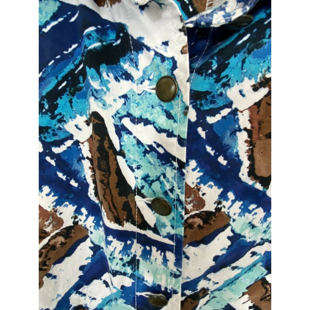 Chicos Additions Womens Shirt Size 1=M/8 Button Down Brown Blue Pockets Stretch - Picture 4 of 8
